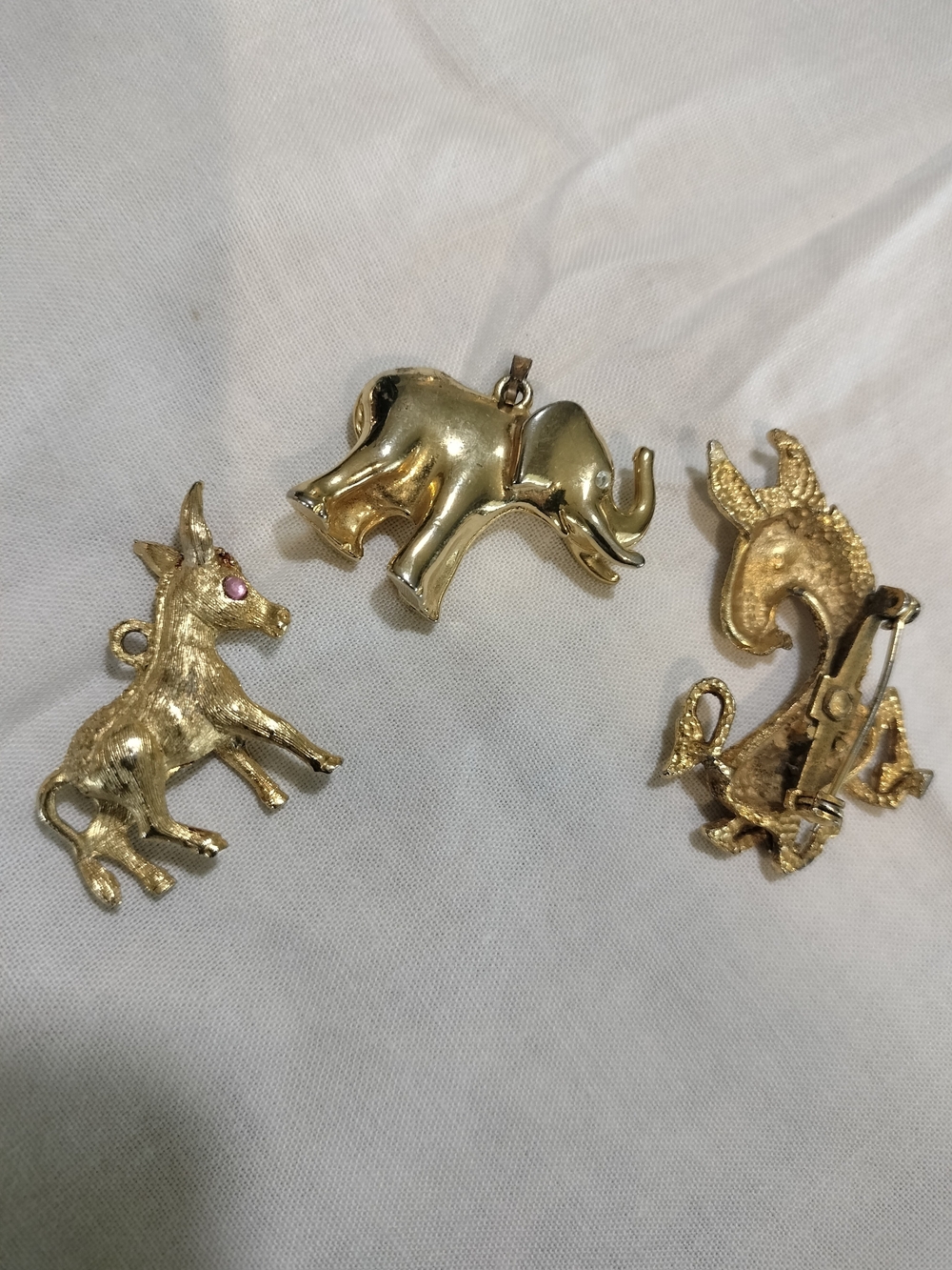 Gold Animal Charm Trio Pendant and Brooch Set by